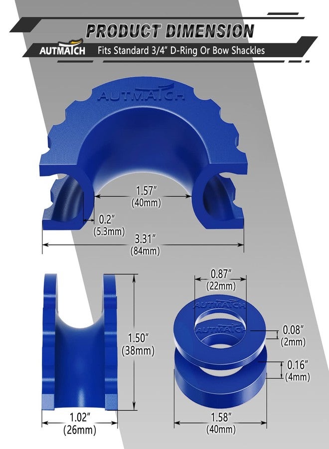 AUTMATCH D Ring Shackle Isolators Washers Kit - 2 Rubber Shackle Isolators with 8 Washers, Fits 3/4 Shackles Protect and Prevents Rattling, Shackle Cover Blue - Image 3